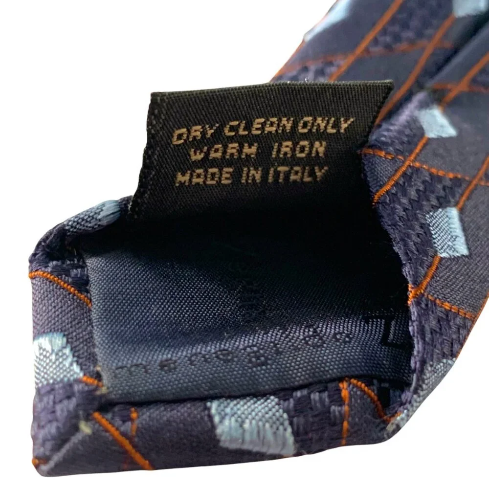 ERMENEGILDO ZEGNA Navy‎ Silk Embroidered Slate Blue Diamond Neck Tie